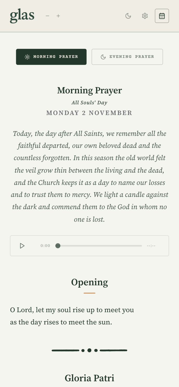 The Glas app on All Souls' Day