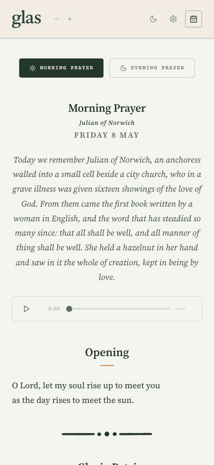 The Glas app on the feast of Julian of Norwich